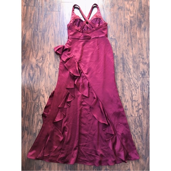 Aidan Mattox • Wine Ruffle Gown formal evening bridesmaid dress red maroon - Picture 9 of 12